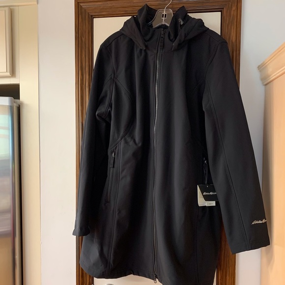 Eddie Bauer Jackets & Blazers - Eddie Bauer black Windfoil Thermal Trench Coat hooded black coat